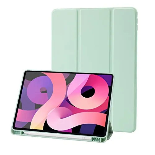 Hülle Kompatibel mit iPad 10,2 Zoll 2021/2020/2019, ipad hülle 9.Gen/8.Gen/7.Gen mit stifthalter, Auto Schlafen/Wachen, und Weicher TPU Rückseitiger Abdeckung, Matcha Grün