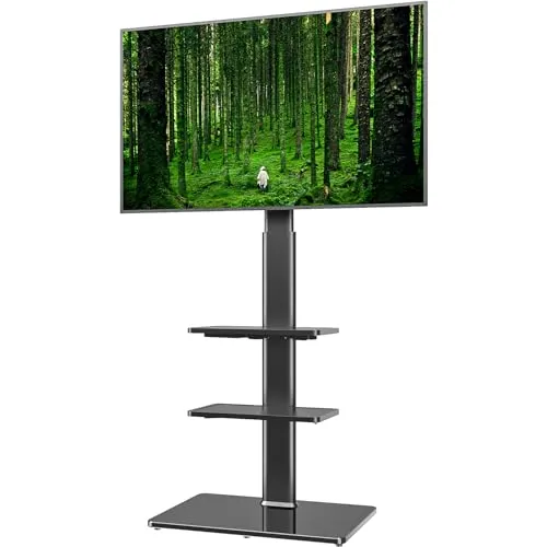 TV Standfuß TV Ständer TV Bodenständer Fernsehstand Fernsehtisch mit Halterung höhenverstellbar für 19 bis 42 Zoll LED LCD TV Bildschirm, 3 Regale schwarz HT3001BP