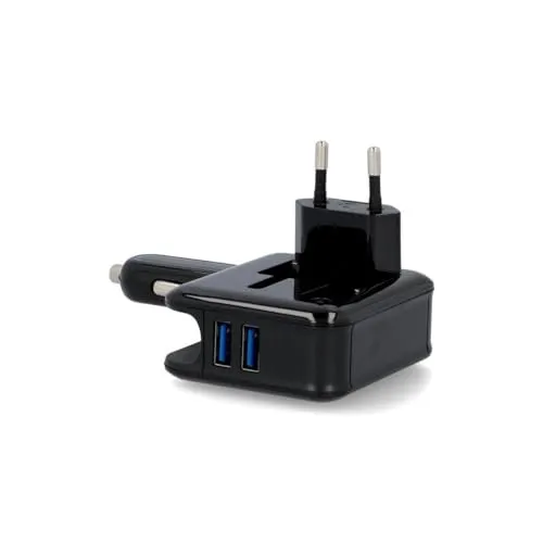 cartrend Reisestecker, Ladegerät für Auto & zu Hause, 2 USB-Ports, klappbar, 12V/230V