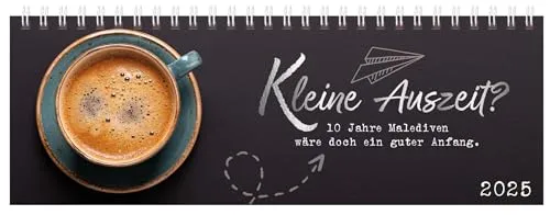 Tischquerkalender Kleine Auszeit? 2025: 1 Woche 2 Seiten; Aufstellbarer Tischkalender für gute Laune am Schreibtish und Platz für Notizen; Format: 29,8 x 10,5 cm