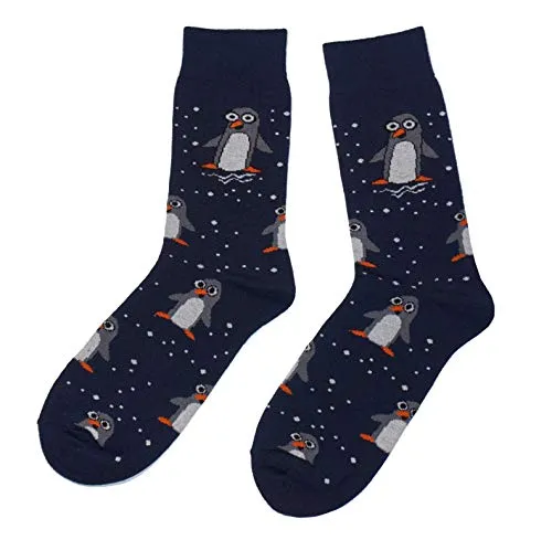 Weri Spezials Frohe Weihnachten Herren Socken aus Baumwolle mit lustigen Weihnachtsmotiven (39-42, Marine Pinguine)