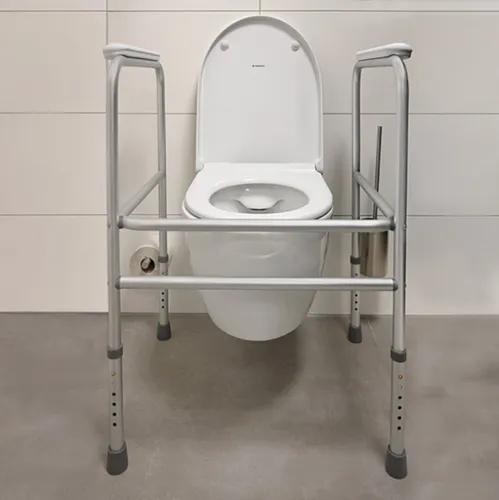 DocMed WC-Aufstehhilfe Toilettenrahmen aus Aluminium - Aufstehhilfen mit höhenverstellbarer Funktion und Anti-Rutsch-Gummikappen für sicheren Halt, ideal für mehr Komfort und Sicherheit im Badezimmer.