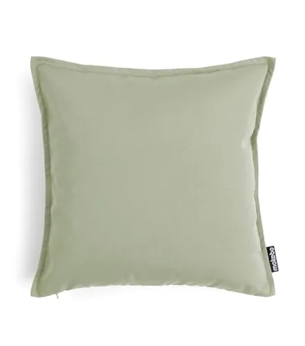mokebo® Outdoor Kissen 'Die Auszeit' - 45x45cm Dekokissen für Balkon & Garten - Wasserabweisendes Kissen aus feinem Outdoorstoff in Lindgrün, ideal für Balkon, Terrasse oder Garten. Strapazierfähig und schadstoffgeprüft für langlebigen Komfort.