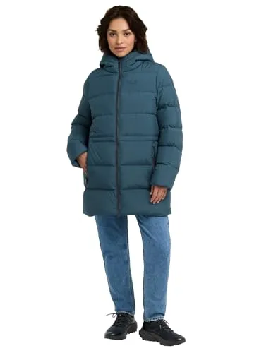 Jack Wolfskin Daunenjacke FROZEN PALACE LONG JKT W RDS blau XXL (48) - Funktionsjacke mit atmungsaktivem, wasserabweisendem und winddichtem Material, ideal für kalte Tage. Die regulierbare Kapuze sorgt für zusätzlichen Schutz und Komfort.