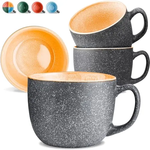 Kaffeetassen 4er Set 350ml – Gelb, Spülmaschinenfest - Kaffeetassen & -becher, handgefertigte Keramiktassen mit reaktiver Glasur, halten Getränke lange warm und sind ideal für alle Anlässe.