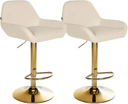 CLP Barhocker Braga 2er Set - Moderne Barmöbel mit Kunstleder-Bezug und elegantem Gold-Gestell, höhenverstellbar und 360° drehbar - perfekt für stilvolle Küchen und Wohnzimmer.