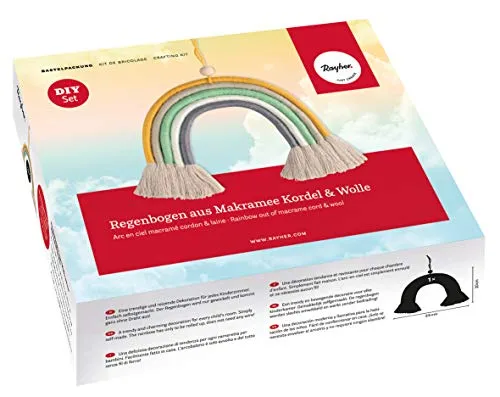 Produktbild Rayher 55946999 Bastelpackung Makramee Regenbogen, Kordel und Wolle, ca. 25 x 20 cm, Regenbogen Dekoration