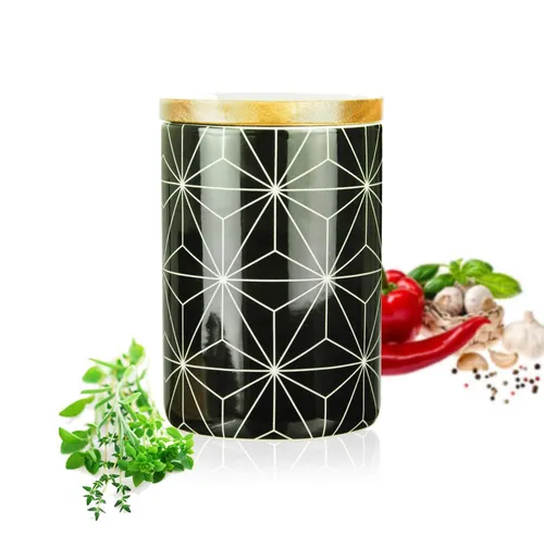 Vorratsdose 800ml mit Holzdeckel Gummidichtung Porzellan Vorratsbehälter Dose #2