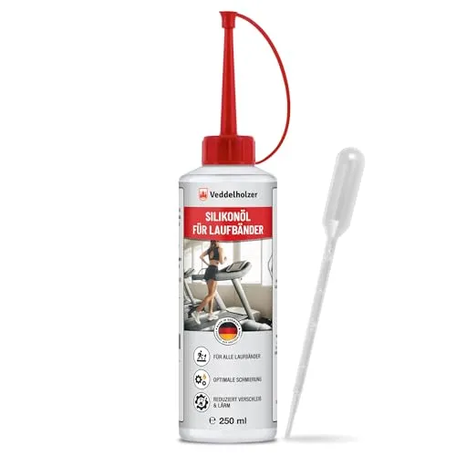 Veddelholzer 250 ml 100% reines Silikonöl Laufband mit Dosierkappe & Pipette für Zuhause Fitnessstudio Laufband Öl universell für Laufband, Cross Trainer, Spinning Bike und andere Trainingsgeräte