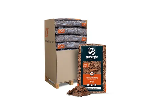 GALAMIO Pinienrinde Grob, Palette mit 13 Stück - Rindenmulch aus grober Pinienrinde, ideal für eine dekorative und nachhaltige Gartenbepflanzung.