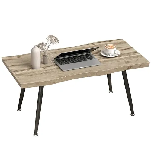 HOMCOM Couchtisch Beistelltisch mit Stahlbeinen – Eiche & Schwarz - Moderner Couchtisch mit 4 cm dicker Tischplatte und stabilen Stahlbeinen. Das elegante Design und die optimale Größe machen ihn zum idealen Mittelpunkt für Ihr Wohnzimmer.