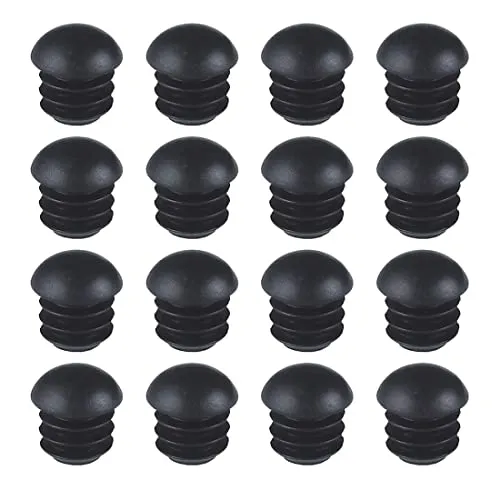 SIOPPKIK Runde Kunststoffkappen (16 mm), 16 Stück, Endkappen für Stuhlrohr, rund, gewölbt, gerippt, für Tischbeine, Stuhl, Möbel (schwarz)