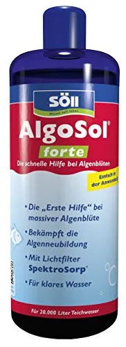 Söll 12274 AlgoSol forte, 1 l - Teichpflegemittel, erste Hilfe bei Algenblüte im Teich, Algenbekämpfung mit Lichtfilter, gegen Teichalgen Schwebealgen