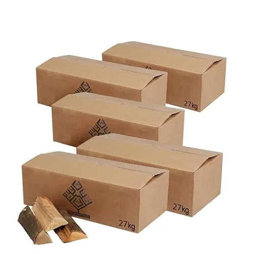 Krok Wood Kaminholz Brennholz, 100% natürliche Buche für Kaminofen und Lagerfeuer - Hochwertiges Brennholz in stabilen, recycelbaren Kartons erhältlich in verschiedenen Größen. Ideal für gemütliche Abende am Kamin oder Lagerfeuer – sauber verpackt und leicht zu lagern.