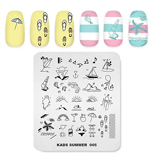 Nagel Stempelplatte Sommer Thema Bild Druck Design Vorlagen Schwimmen Strand Bikini Saft Mehrere Muster Maniküre Design Schablone DIY Nagel Kunst Stamping werkzeuge