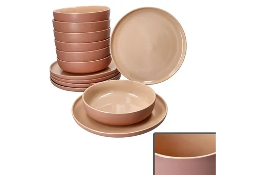 Ritzenhoff & Breker Jasper 12tlg Tafelservice Puder für 6 Personen - Elegantes Steingut-Geschirr mit 6 Suppentellern und 6 Speisetellern, ideal für stilvolle Mahlzeiten. Besondere Soft-Touch-Haptik und moderne Farben sorgen für einen einzigartigen Look auf Ihrem Tisch.