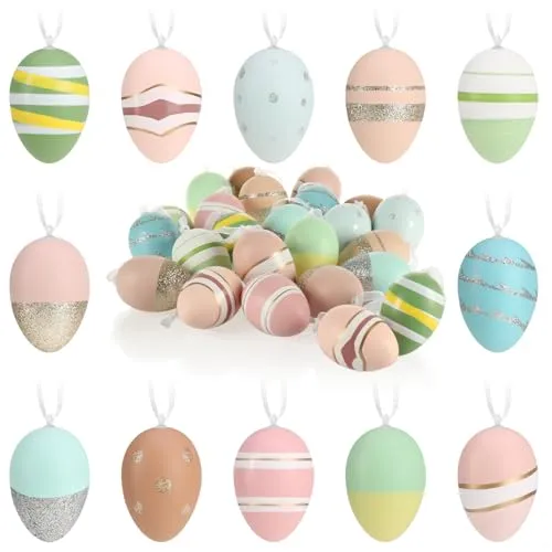 com-four® 24x Dekoaufhänger Ostern - Oster-Eier aus Kunststoff zum Aufhängen - Aufhänger für den Osterstrauß - Eier in bunten Farben (24 Stück - Pastellfarben)