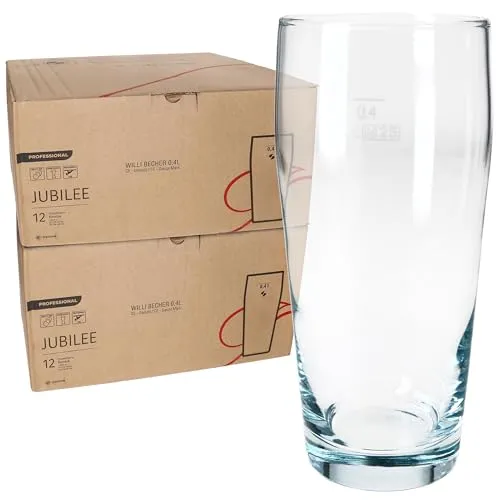 MamboCat 24er Set Willibecher 0,4 L – Klassische Biergläser - Vielseitiges 24er Set geeichter Willibecher für Bier und mehr. Die eleganten Gläser mit 0,4 L Eichstrich bieten einen sicheren Griff und sind ideal für Gastronomie sowie Zuhause. Spülmaschinenfest und platzsparend verstaubar.