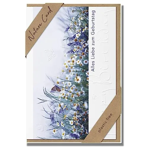bsb - Karte zum Geburtstag - Nature Card - Nachhaltige Karten zum Geburtstag - Geburtstagskarten mit Umschlag - Geburtstagskarte Frauen & Männer - Glückwunschkarte 11,5 x 17 cm - Blumenwiese