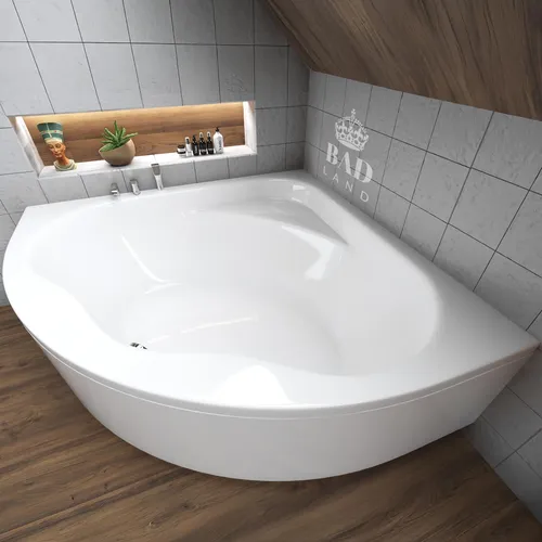 BADLAND Eckbadewanne Badewanne Standard 150x150 mit Acrylschürze, Füßen und Ablaufgarnitur GRATIS