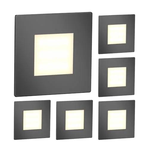ledscom.de 6 Stück LED Treppenlicht/Wandeinbauleuchte FEX für innen und außen, eckig, anthrazit, 85 x 85mm, warmweiß