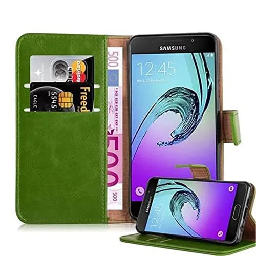 Cadorabo Hülle kompatibel mit Samsung Galaxy A3 2016 aus Premium Kunst Leder Flip Klappbare Stoßfeste Magnetische [Standfunktion] [Kartenfächern] Cover Hülle für Galaxy A3 2016 Tasche in Grün