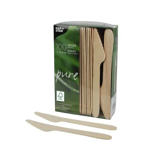 Messer, Holz pure 16,5 cm - FSC®-zertifiziertes Holzbesteck aus natürlich hellem Birkenholz, splitterfrei und geschmacksneutral - ideal für umweltbewusste Partys.
