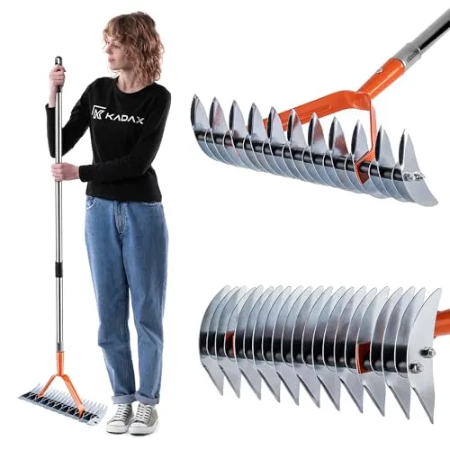 KADAX Handvertikutierer 35 x 137 cm – Manueller Rasenlüfter mit Aluminiumstiel
