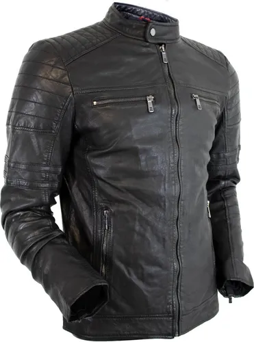 Lederjacke Herren Schwarz Lammleder Bikerjacke Clubjacke Übergangsjacke Slim(50 / L)