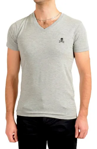 Philip Plein T-Shirt V-Neck Retro Slim Fit - Herren-Shirt in grau, atmungsaktiv und elastisch, geliefert in einer stilvollen bedruckten PP Geschenkbox – ideal als Geschenk!