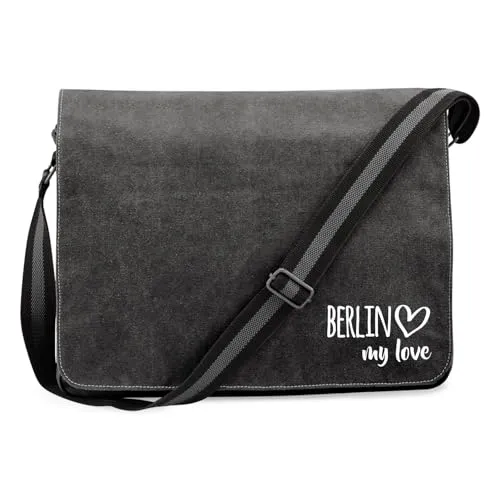 Huuraa Crossbody Bag Berlin my love Geschenk 14 Liter Black Canvas Berlin Accessoire