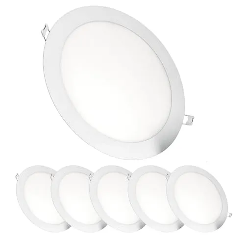 JANDEI - 6er-Pack runde LED-Einbaustrahler, 18 W, 1500 Lumen, extraflach 13 mm, Montageloch Ø 200–205 mm, Warmweiß 3000k, inklusive Transformatoren