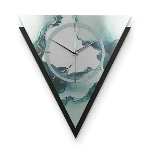 Kreative Feder Dreieckige 3D Designer-Wanduhr Turquoise – Stilvoll und Leise - Moderne Wand-Uhr im eleganten Dreieck-Design mit einem matt schwarzen Gehäuse und einem glänzenden Ziffernblatt. Flüsterleises Uhrwerk für eine ruhige Atmosphäre. Ideal für Wohnzimmer, Büro oder als Geschenk.