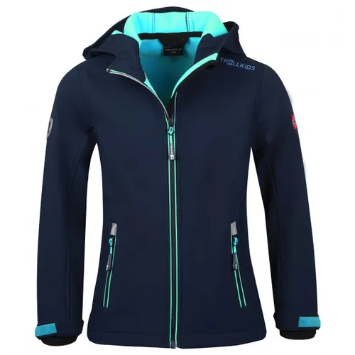 TROLLKIDS GIRLS TROLLFJORD JACKET - Funktionsjacke für Kinder in Größe 152, ideal für Trekking-Touren, aus 94% Polyester und 6% Elasthan, sportlicher Stil in blau (navy, mint)