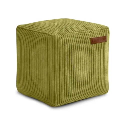 Green Bean Indoor Cord Sitzhocker Pouf Cube 40x40x40cm mit EPS-Perlen Füllung - kuschelig weich waschbar - die ideale Ergänzung zum Sitzsack für Kinder & Erwachsene - Grün