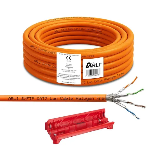 ARLI Cat7 Verlegekabel 25m mit Universal Abisoliermesser in orange von ARLI