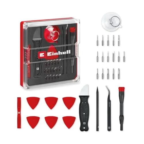 Einhell 28-tlg. Präzisions- und Elektronik-Reparatur-Set - Vielseitiges Werkzeugset mit hochwertigen Präzisionsbits und antistatischem Spudger für sicheres Arbeiten an Elektronik. Inklusive praktischer Aufbewahrungsbox für Ordnung und Schutz.