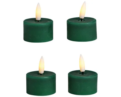 matches21 HOME & HOBBY LED-Kerze LED Teelichter 4er Set Echtwachs Teelicht-Kerzen flackernd grün 4 cm (1-tlg), Echtwachskerze praktisch mit Timerfunktion