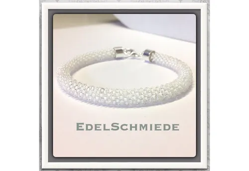 Edelschmiede925 Armband Edelschmiede925 Häkelarmband aus Glasperlen in weiß mit 925 Silber