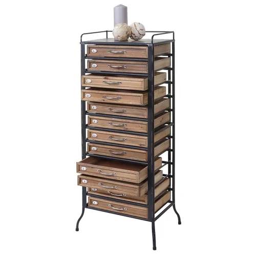 Apotheker-Schrank HWC-A43, Tanne Holz massiv im Vintage Shabby-Look - Wohnzimmerschrank mit 12 Schubladen aus Tannholz, fertig montiert und im angesagten Shabby-Look für stilvolle Ordnung in jedem Raum.