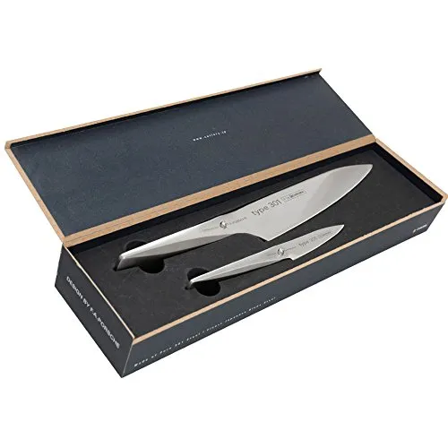 CHROMA Type 301 Messerset von F.A. Porsche - Bestecksets für Spitzenköche, bestehend aus P-09 Schälmesser und P-18 Kochmesser, ideal für präzises Schneiden und höchste Ansprüche.