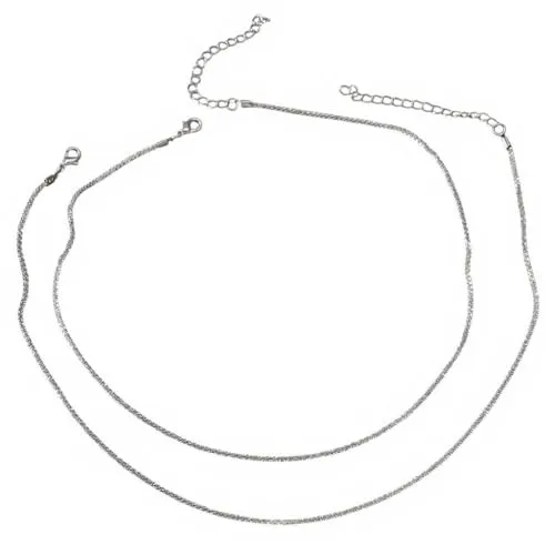 Sanixa Karma NH10894109 Halskette doppelt Strass Silber 41 & 47 cm Legierung Damen Kette verstellbar für Frauen modern Damenhalskette Strasskette (Silber)