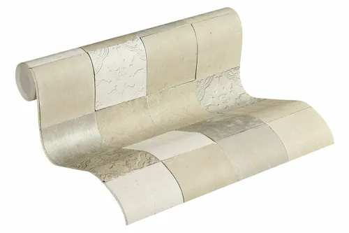Tapete Vlies New Walls Fliesenplatten beige creme silber 37406-4 (3,40€/1qm)