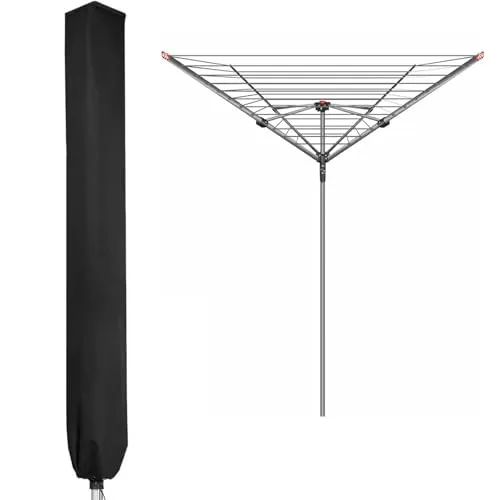 PATIO PLUS Schutzhülle für Wäschespinne, Wasserdicht Schutzhülle für Ampelschirme mit hochdichter Oxford PVC-Beschichtung mit Reißverschluss 600D, Schwarz 16x16x180cm