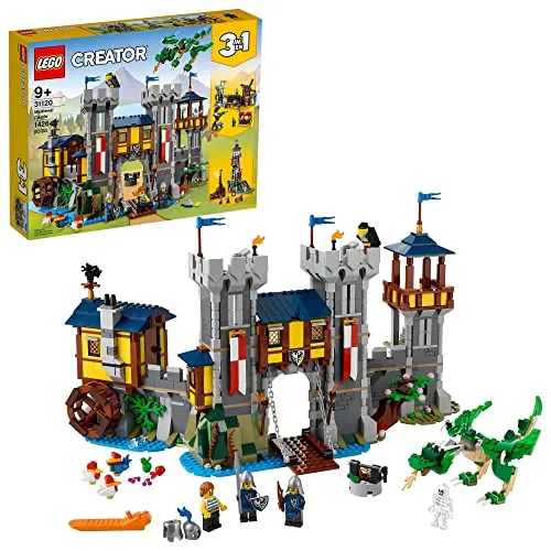 LEGO Creator 3in1 Medieval Castle 31120 - Bauspielzeugset mit 1.426 Teilen, wandelbar in Schloss, Marktplatz oder Turm; inklusive 3 Minifiguren und funktionierendem Katapult für spannende Abenteuer!