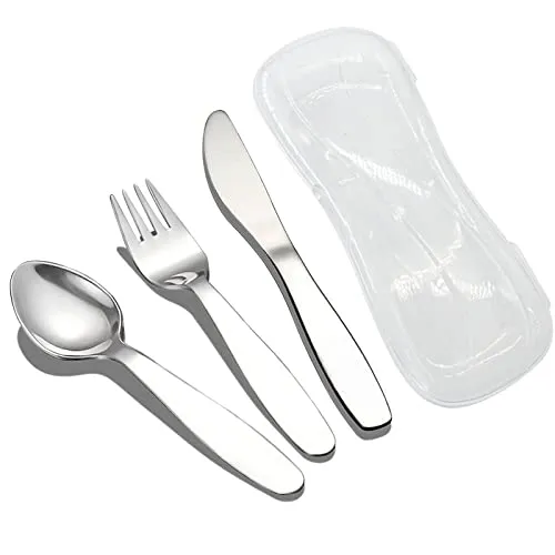VANRA 3 Stück Kinder Gabel Löffel Messer Set mit Reiseetui für Lunch Box, 18/8 Edelstahl Kinderbesteck Besteck Set Kinder Utensil Set für die Schule (Gabel Löffel Messer)