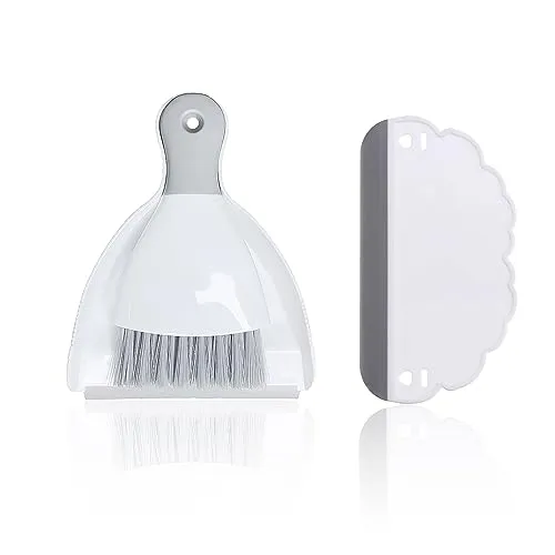 1-teiliges kleines Besen-Kehrschaufel-Set mit 1 weißem Rakel, tragbares Mini-Reinigungs-Kombi-Set für Tischplatte, Esstisch, Sofa, Tastatur (grau)