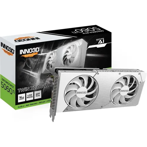 Inno3D VGA RTX5060TI 16GB Twin X2 OC White - Grafikkarten, leistungsstarke 16GB VRAM für ultimatives Gaming-Erlebnis und optimierte Kühlung mit Twin X2 Design.
