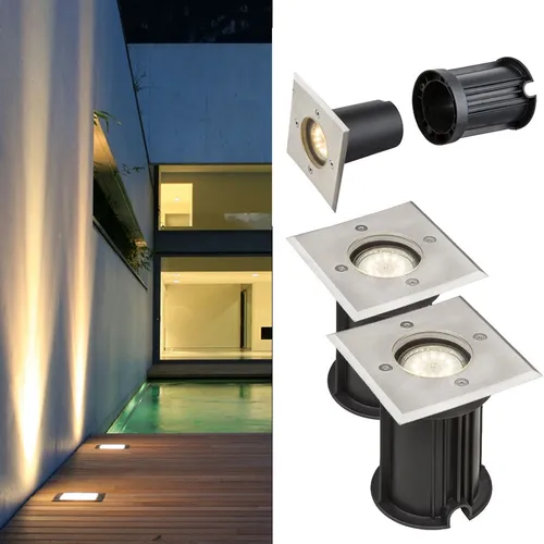 Bodeneinbaustrahler Aussen IP67 Edelstahl - 2er Set - Lampen für Außenbereich, befahrbar bis 2000kg und mit Schutzart IP67. Ideal zur Gestaltung von Einfahrten und Wegen. GU10 Fassung für individuelle Lichtgestaltung.