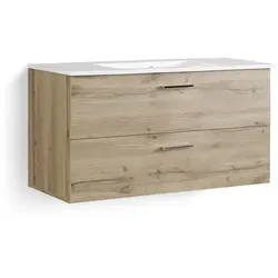 BEST Waschbeckenunterschrank hängend in Wildeiche Optik - Unterschrank fürs Bad mit Softclose Schubladen, viel Stauraum und einfache Montage. Inklusive Waschbecken für ein modernes Badezimmer-Design.
